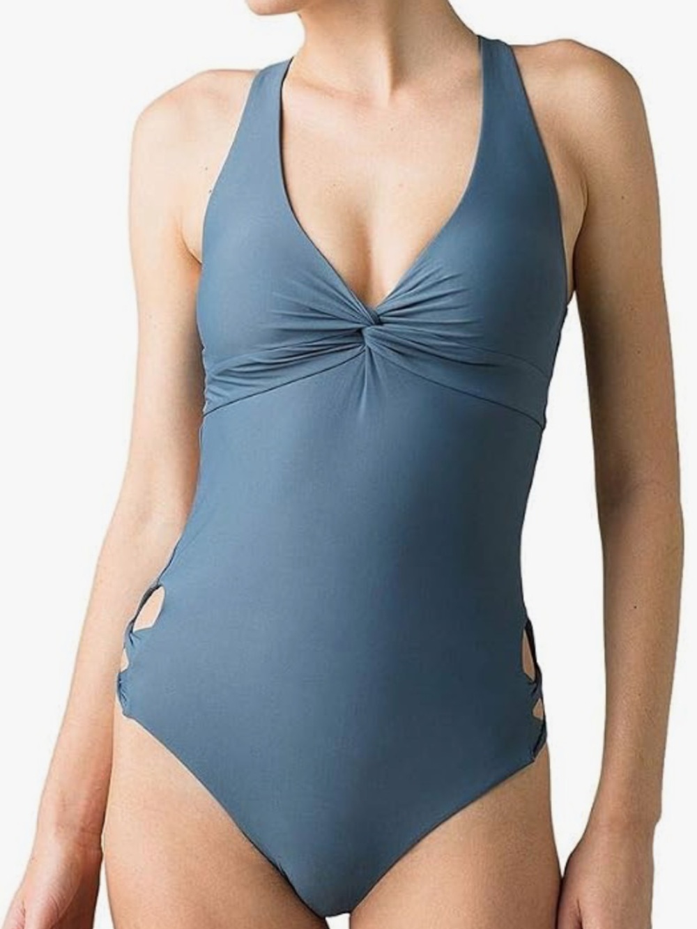 PRANA SLATE Blue Twist-Front One-Piece Swimsuit